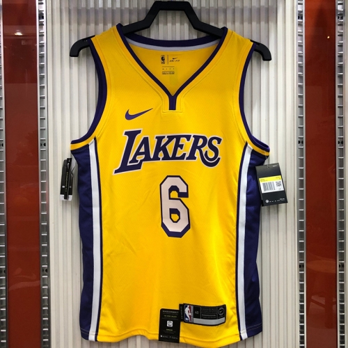 Retro Version Lakers NBA Yellow #6 V Collar Jersey-311