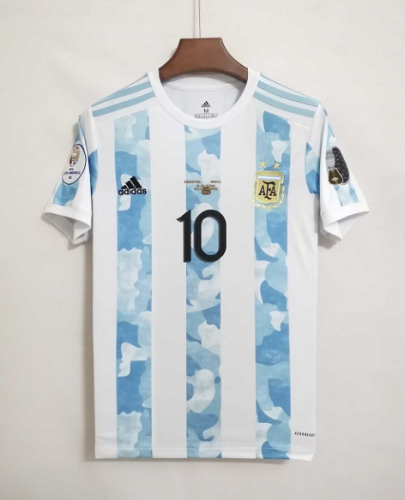 With Patch 2021/2022 Argentina Home White & Blue #10 (MESSI)  Thailand Soccer Jersey AAA