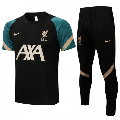 2021-22 Liverpool Black Short-Sleeve Thailand Soccer Tracksuit Uniform-815