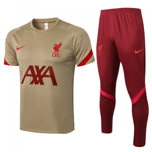 2021-22 Liverpool Light Yellow Shorts-Sleeve Thailand Soccer Tracksuit Uniform-815