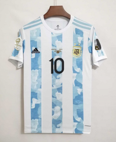 With Patch 2021/2022 Argentina Copa America Final  Home White & Blue #10 (MESSI) Thailand Soccer Jersey AAA