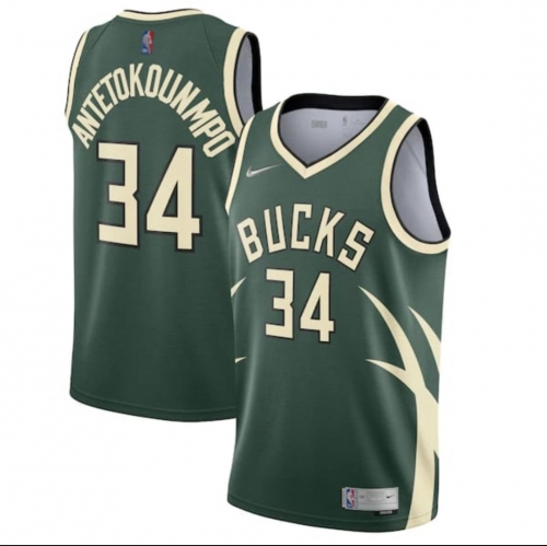 2020-2021 City Version NBA Milwaukee Bucks Green #34 Jersey