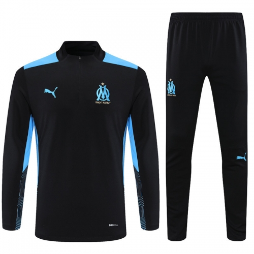 2021/22 Olympique de Marseille Black Thailand Soccer Tracksuit Uniform-411