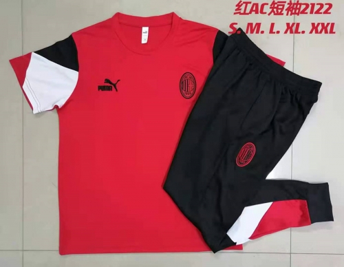 2021-2022 AC Milan Red Shorts-Sleeve Soccer Tracksuit Uniform -815