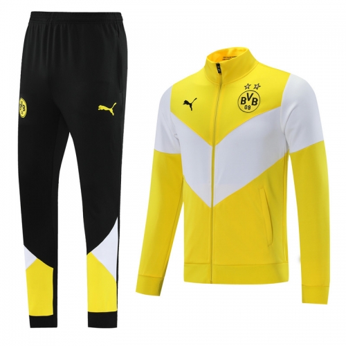 2021-2022 Borussia Dortmund Yellow High Collar Soccer Jacket Uniform-LH