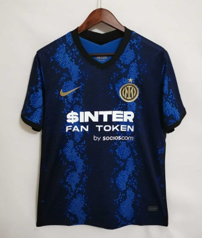With Adv 2021-2022 Inter Milan Home Blue & Black Thailand Soccer Jersey AAA