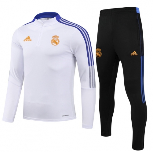 2021-22 Real Madrid White Kids/Youth Soccer Tracksuit Uniform-GDP