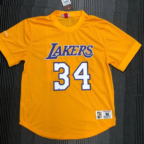 Mitchellness Retro Version NBA Los Angeles Lakers Yellow #34 Jersey-311