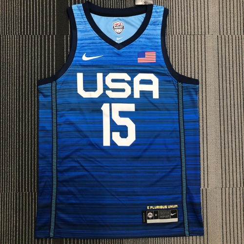 2021 Olympic Games United States Blue #15 Basketball Jersey-311