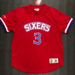 Mitchellness Retro Version Philadelphia 76ers Red #3 Jersey-311