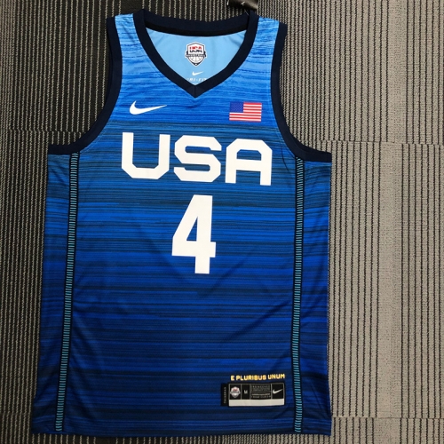 2021 Olympic Games United States Blue #4 Basketball Jersey-311