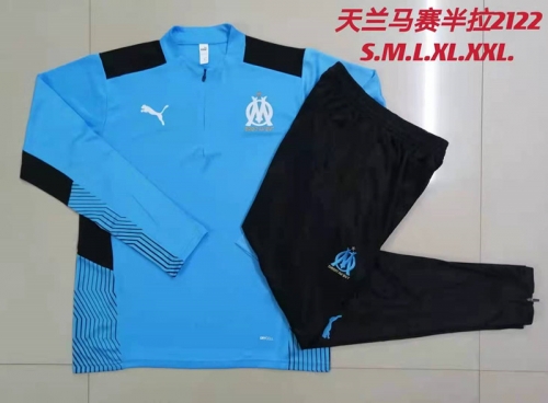 2021/22 Olympique de Marseille Blue Thailand Soccer Tracksuit Uniform--815