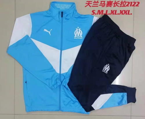 2021-22 Olympique de Marseille White & Blue Jacket Uniform-815