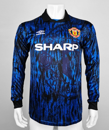 93 Retro Version Manchester United Away Blue LS Thailand Soccer Jersey AAA-710