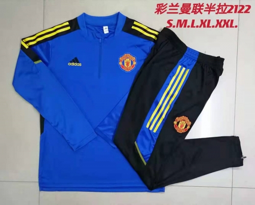 2021-2022 Manchester United Blue Thailand Soccer Tracksuit Uniform-815