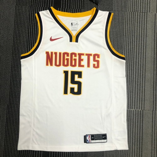 2020-2021 NBA Denver Nuggets White V Collar #15 Jersey-311