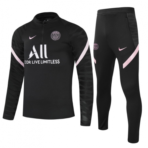 Player Version 2021-22 Paris SG Black Thailand Steel Printed Youth/Kids Soccer Tracksuit Uniform-GDP