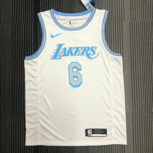 2021 Retro Version Lakers NBA White Round Collar #6 Jersey-311