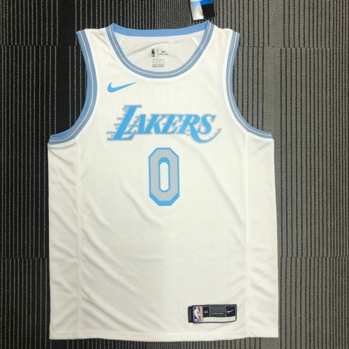 2021 Retro Version Lakers NBA White Round Collar #0 Jersey-311