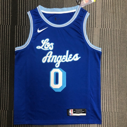 2021 Season Retro Version Lakers NBA Blue Round Collar #0 Jersey-311