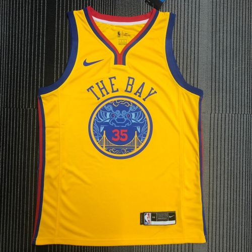 2018 Season Golden State Warriors Yellow #35 With China Dragon Pattern Jersey-311