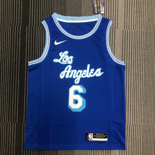 2021 Season Retro Version Lakers NBA Blue Round Collar #6 Jersey-311