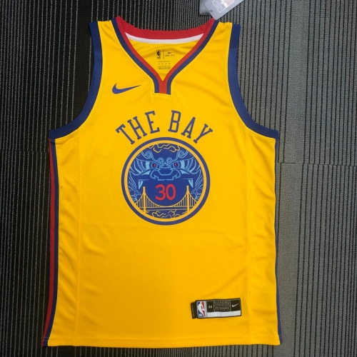 2018 Season Golden State Warriors Yellow #30 With China Dragon Pattern Jersey-311