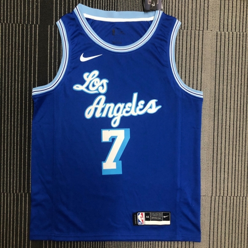 2021 Season Retro Version Lakers NBA Blue Round Collar #7 Jersey-311