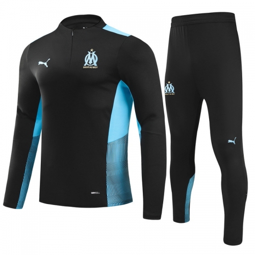 2021/22 Olympique de Marseille Black Thailand Soccer Tracksuit Uniform-GDP