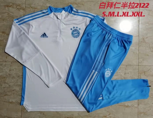 2021-2022 Bayern München White With Blue edge Thailand Soccer Tracksuit Uniform-815