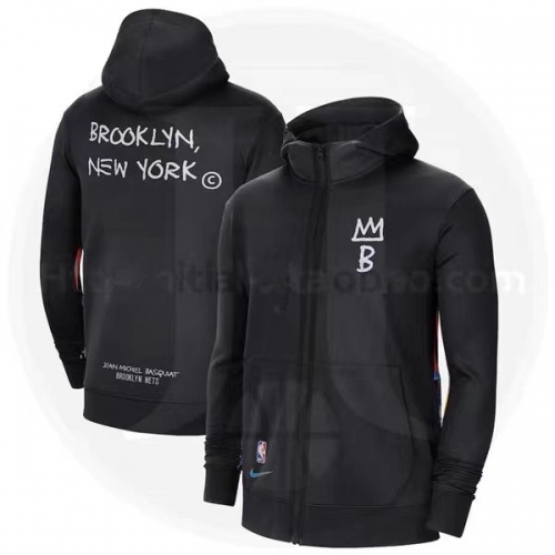 Player Version NBA Brooklyn Nets Black Soccer Jacket Top With Hat-311