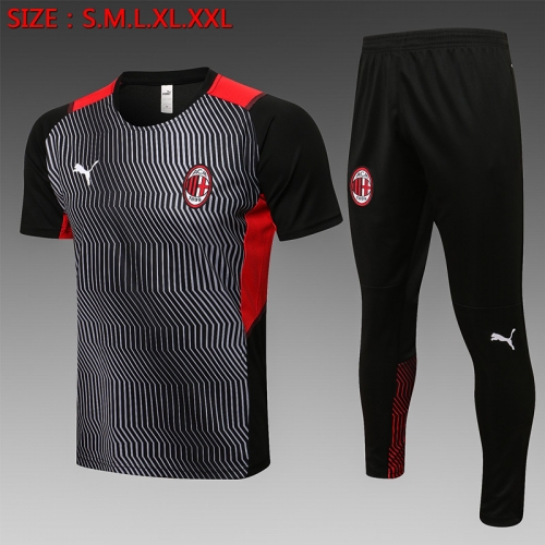 2021-2022 AC Milan Gray Shorts-Sleeve Soccer Tracksuit Uniform -815