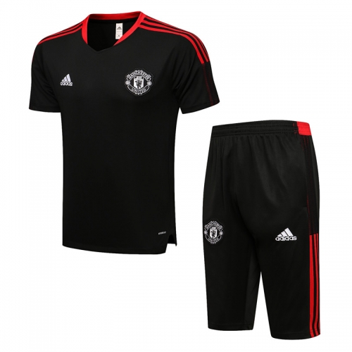 2021-2022 Manchester United Black Shorts-Sleeve Thailand Soccer Tracksuit Uniform-815