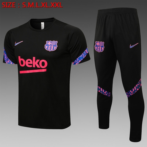 2021-22 Barcelona Black Shorts-Sleeve Thailand Tracksuit Uniform-815