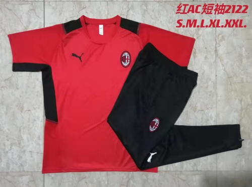 2021-2022 AC Milan Red Shorts-Sleeve Soccer Tracksuit Uniform -815