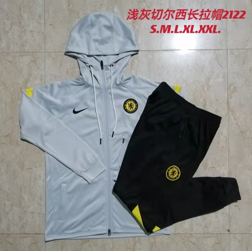 2021-22 Chelsea Light Gray Soccer Jacket Uniform With Hat-815