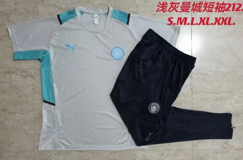 2021/22 Manchester City Light Gray Short-Sleeve Thailand Soccer Tracksuit Uniform-815