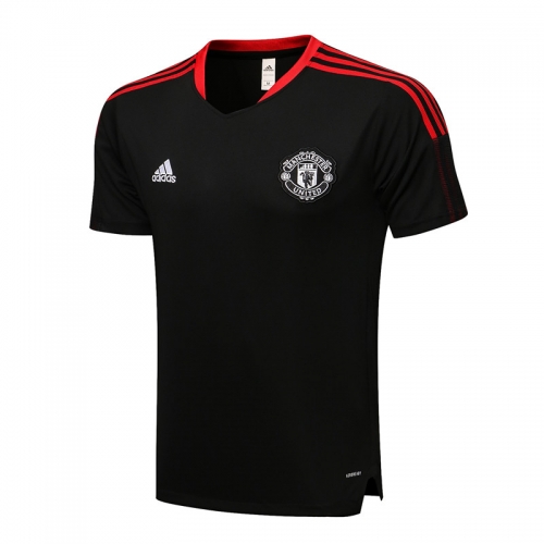 2021-2022 Manchester United Black Shorts-Sleeve Thailand Soccer Tracksuit Top-815