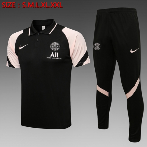 2021-2022 Jordan PSG Black With Pink Sleeve Thailand Polo Uniform-815