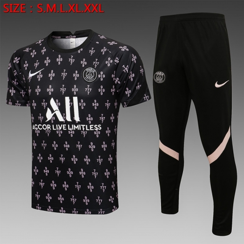 2021-2022  Paris SG Black Shorts-Sleeve Thailand Soccer Tracksuit Unifrom-815