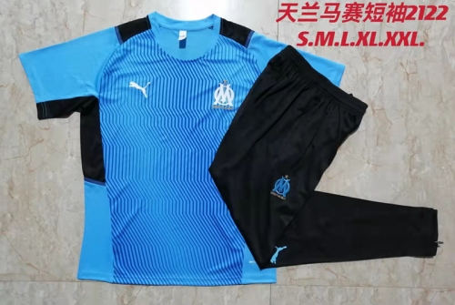 2021/22 Olympique de Marseille Blue Short-Sleeve Thailand Soccer Tracksuit Uniform-815