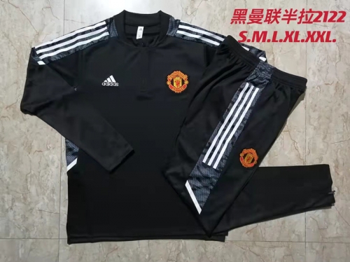 UEFA Champions League 2021-2022 Manchester United Black With White edge Thailand Soccer Tracksuit Uniform-815