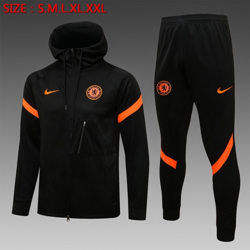 2021-22 Chelsea Black With Orange edge Soccer Jacket Uniform With Hat-815