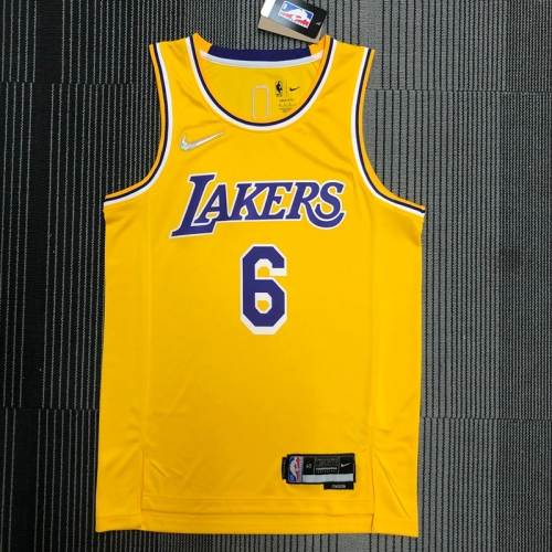 75th Anniversary Los Angeles Lakets Yellow Round Collar #6 NBA Jersey-311