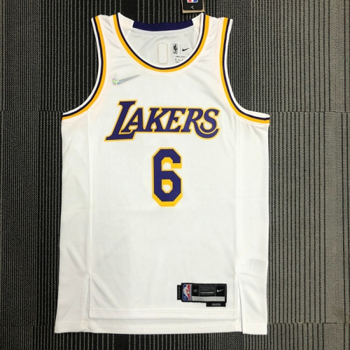 75th Anniversary Los Angeles Lakets White Round Collar #6 NBA Jersey-311