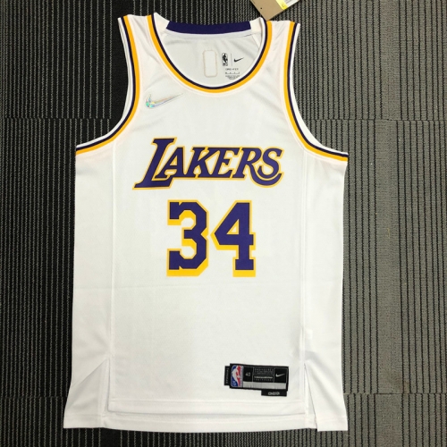 75th Anniversary Los Angeles Lakets White Round Collar #34 NBA Jersey-311