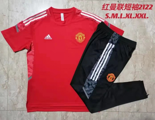 2021-2022 Manchester United Red Shorts-Sleeve Thailand Soccer Tracksuit Uniform-815