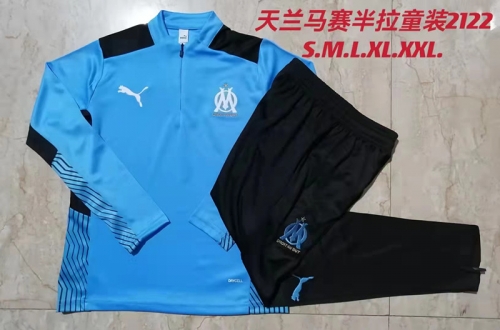 2021/22 Olympique de Marseille Light Blue Kids/Youth Soccer Tracksuit Uniform-815