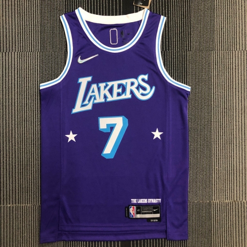 75th 2022 Season City Version Los Angeles Lakets Purple Round Collar #7 NBA Jersey-311