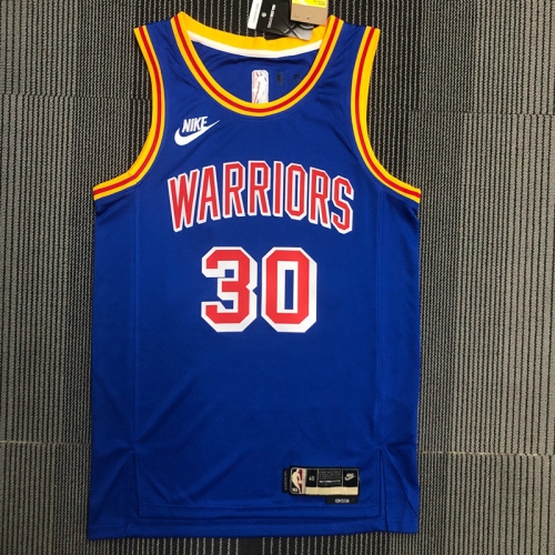 75th Commemorative Edition Golden State Warriors Blue With Orange Neck #30 Jersey-311